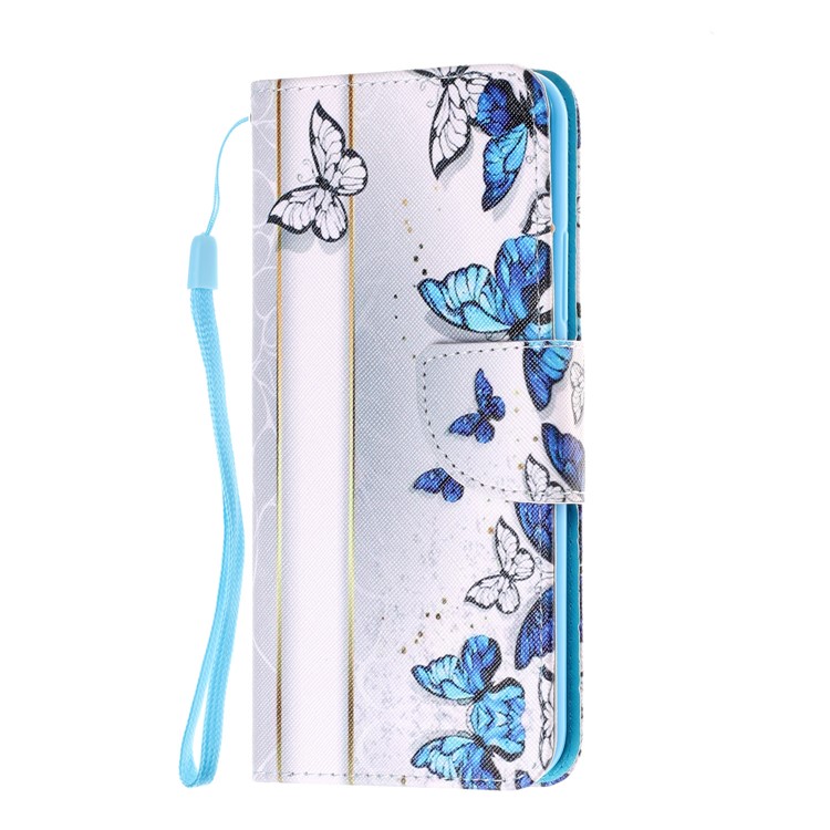 Pattern Printing Leather Wallet Stand Case for Huawei Mate 20 Lite - Blue and White Butterflies-2