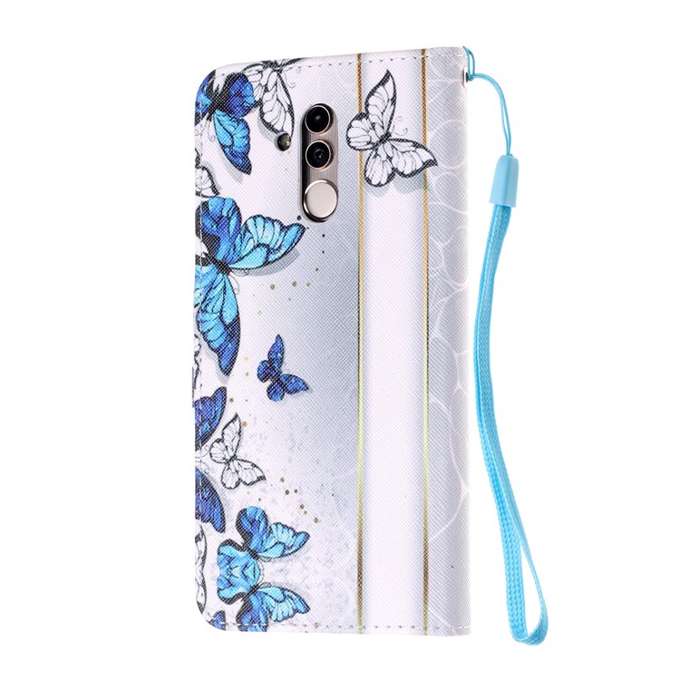 Pattern Printing Leather Wallet Stand Case for Huawei Mate 20 Lite - Blue and White Butterflies-3