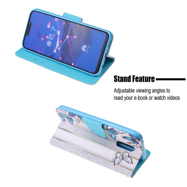 Pattern Printing Leather Wallet Stand Case for Huawei Mate 20 Lite - Blue and White Butterflies-6
