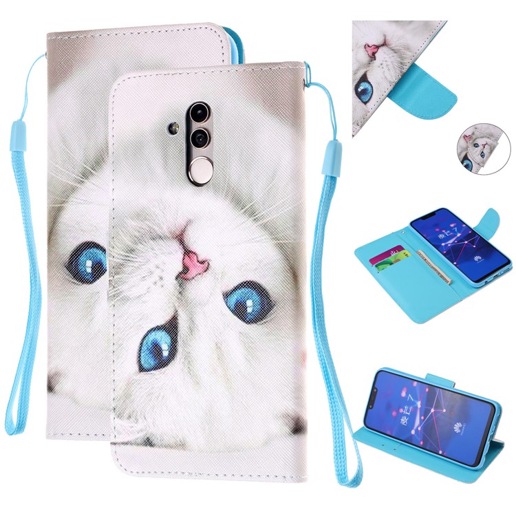 Pattern Printing Leather Wallet Stand Case for Huawei Mate 20 Lite - White Cat-1