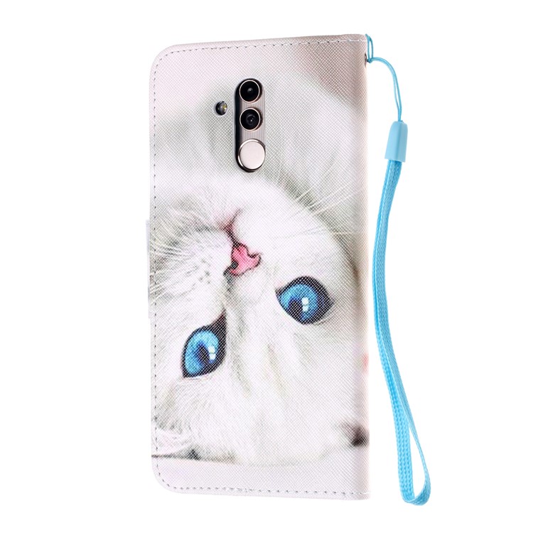 Pattern Printing Leather Wallet Stand Case for Huawei Mate 20 Lite - White Cat-3