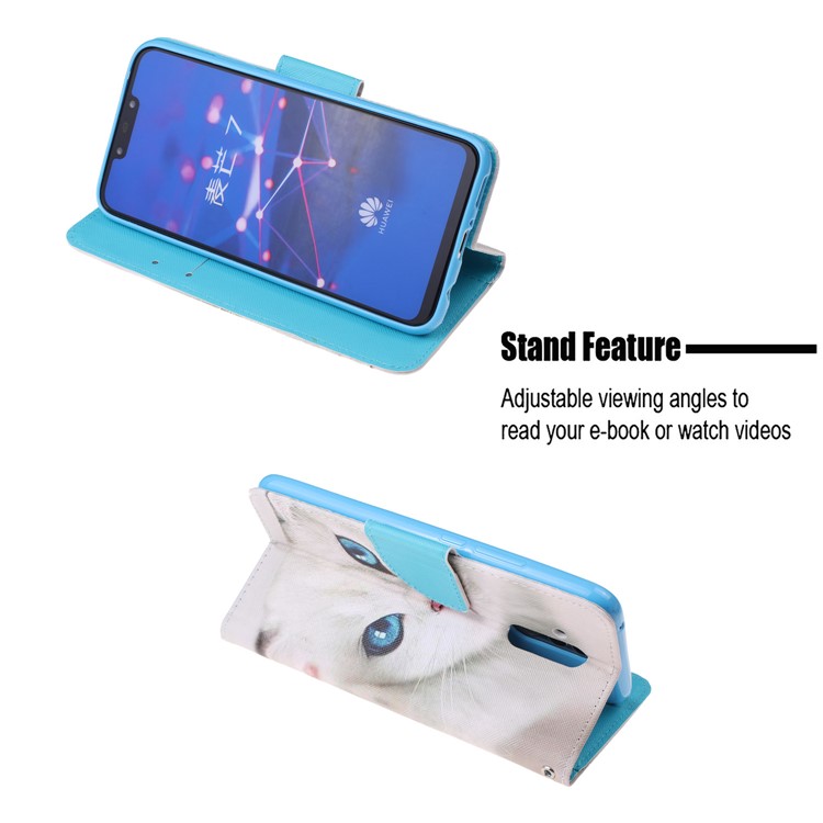 Pattern Printing Leather Wallet Stand Case for Huawei Mate 20 Lite - White Cat-6