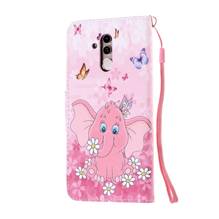 Pattern Printing Leather Wallet Stand Case for Huawei Mate 20 Lite - Elephant and Flower-3