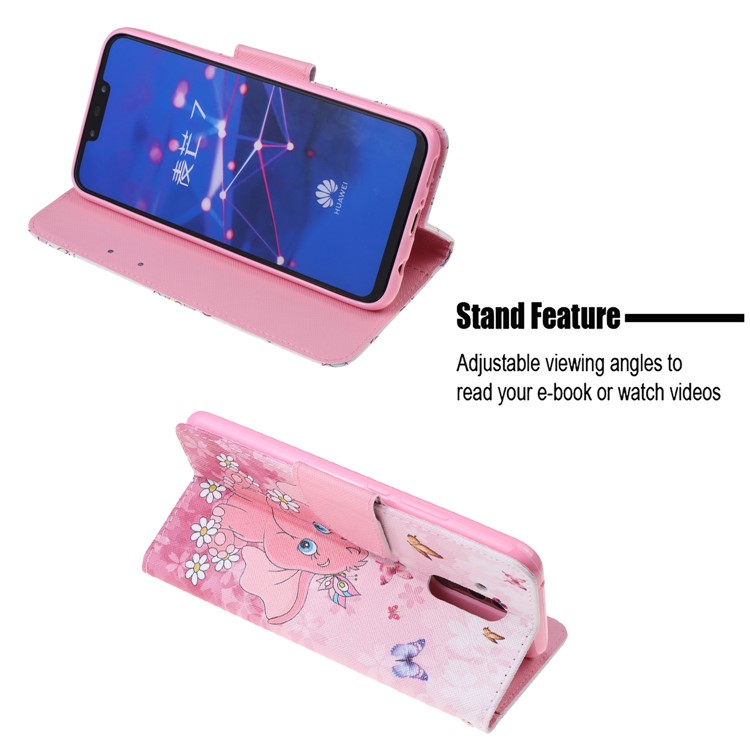 Pattern Printing Leather Wallet Stand Case for Huawei Mate 20 Lite - Elephant and Flower-6
