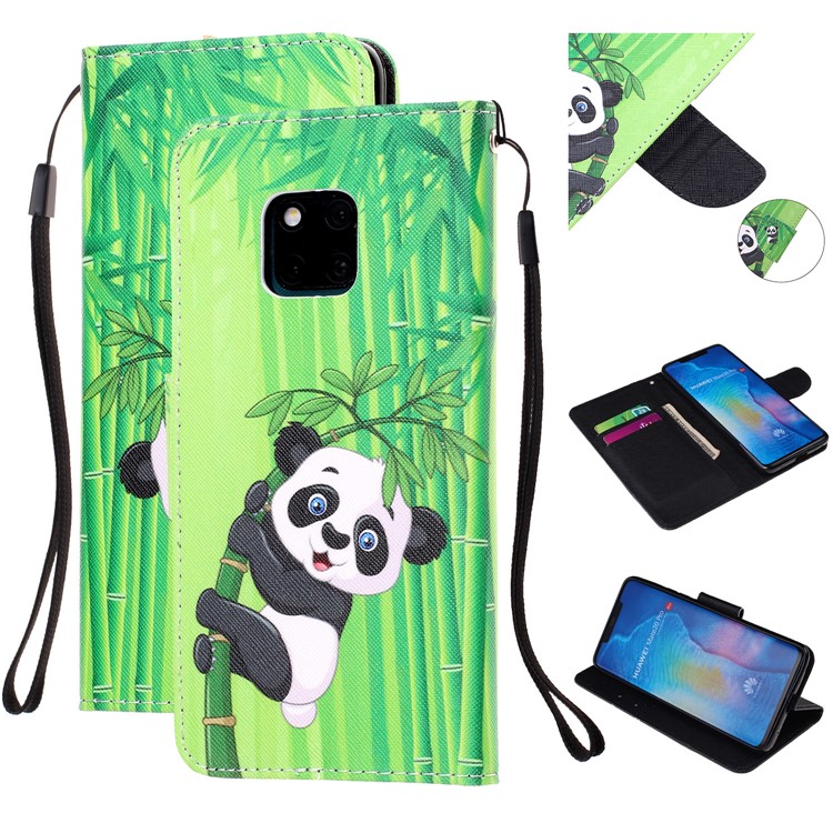 Impressão Padrão Carteira De Couro Case Para Huawei Mate 20 Pro - Panda Em Bambu-1