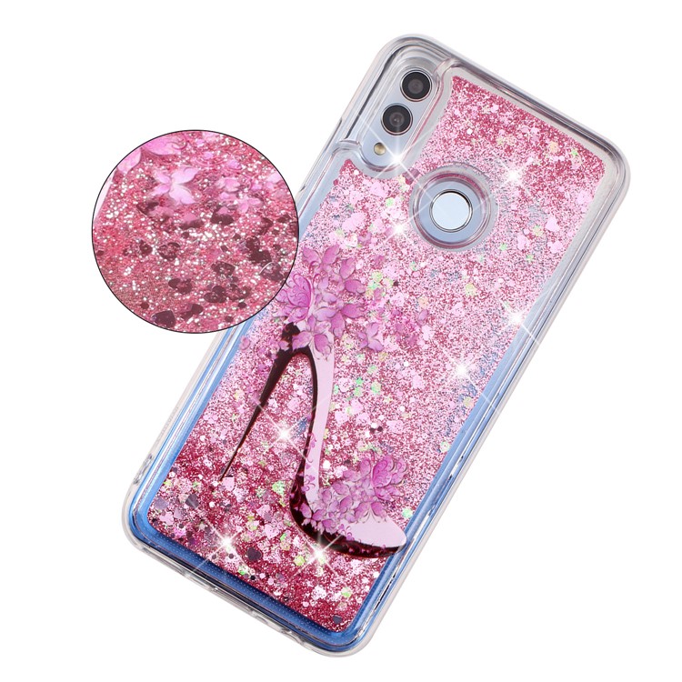 Embossed Pattern Glitter Powder Quicksand TPU Back Case for Huawei Honor 10 Lite/ P Smart (2019) - High-heel Shoe-1