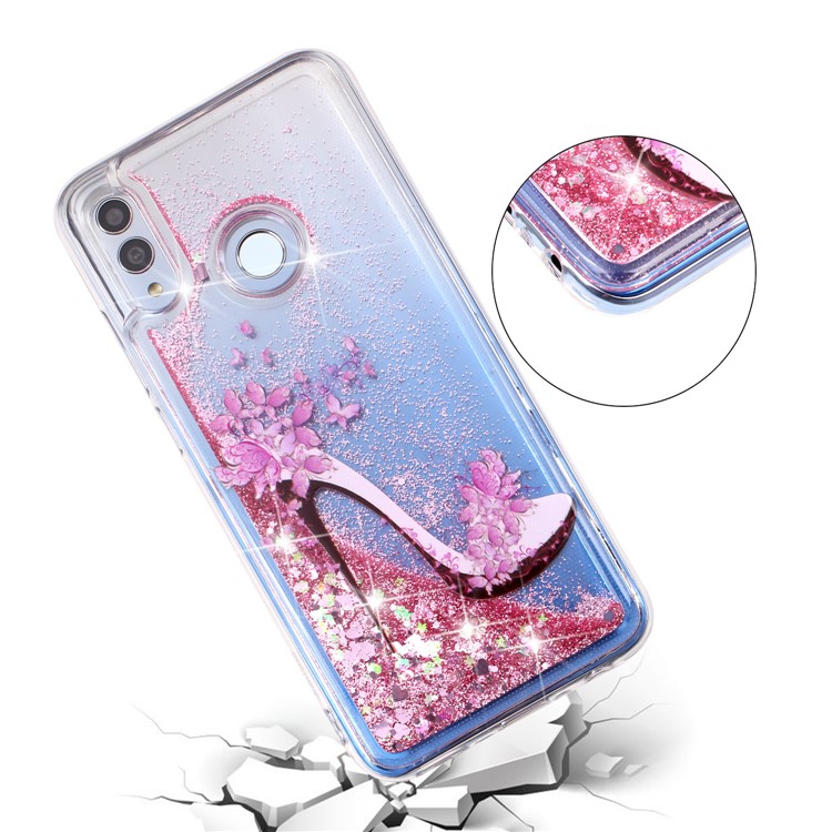 Embossed Pattern Glitter Powder Quicksand TPU Back Case for Huawei Honor 10 Lite/ P Smart (2019) - High-heel Shoe-3