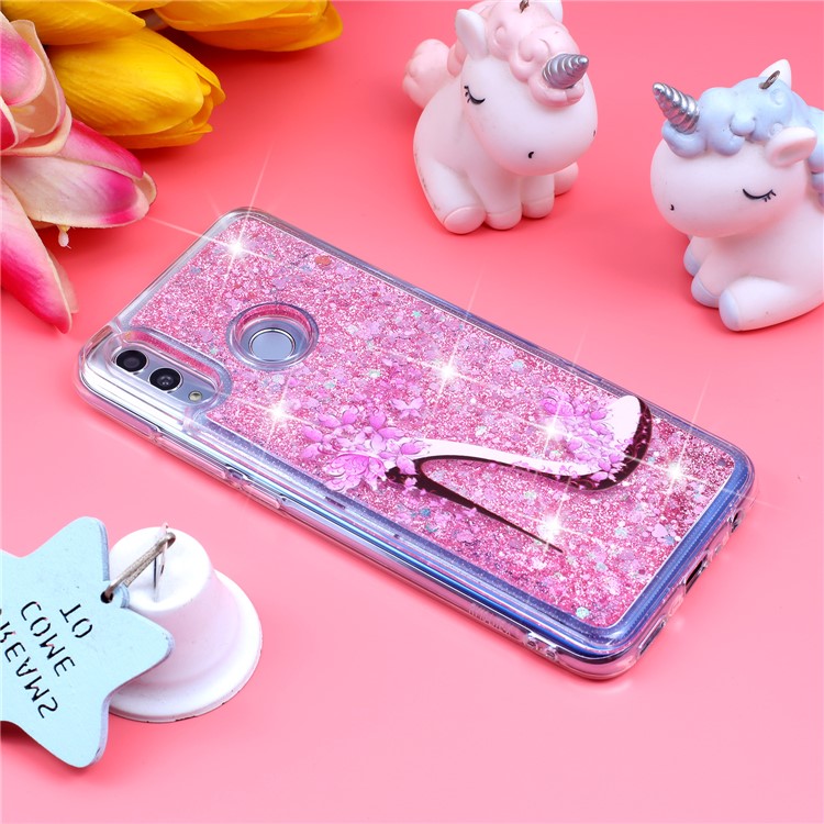 Embossed Pattern Glitter Powder Quicksand TPU Back Case for Huawei Honor 10 Lite/ P Smart (2019) - High-heel Shoe-4