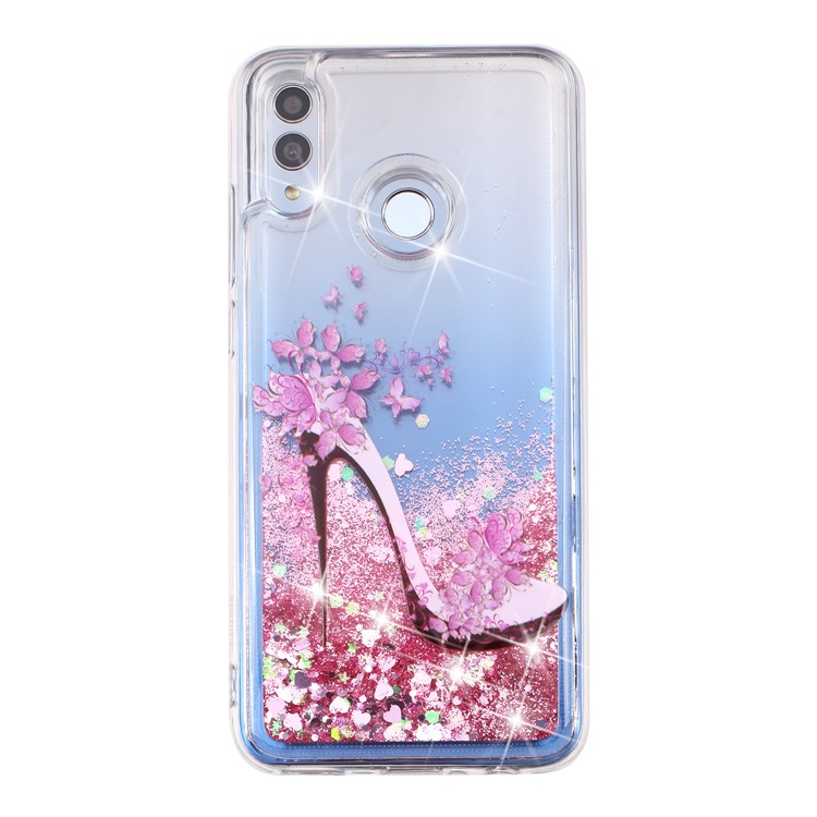 Embossed Pattern Glitter Powder Quicksand TPU Back Case for Huawei Honor 10 Lite/ P Smart (2019) - High-heel Shoe-6
