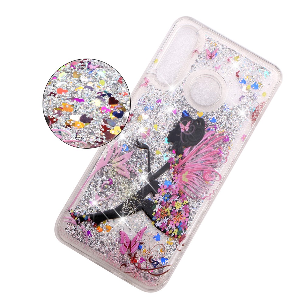 Embossed Pattern Glitter Powder Quicksand TPU Phone Shell for Huawei P30 Lite - Flower Fairy-1