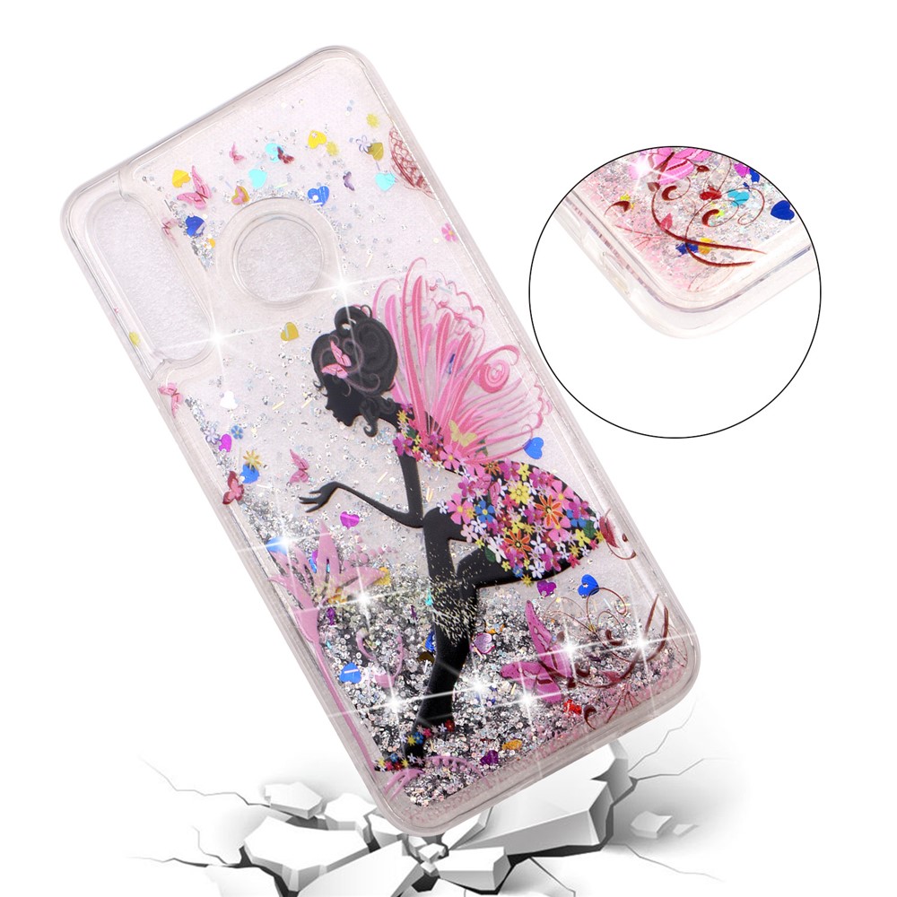 Embossed Pattern Glitter Powder Quicksand TPU Phone Shell for Huawei P30 Lite - Flower Fairy-3