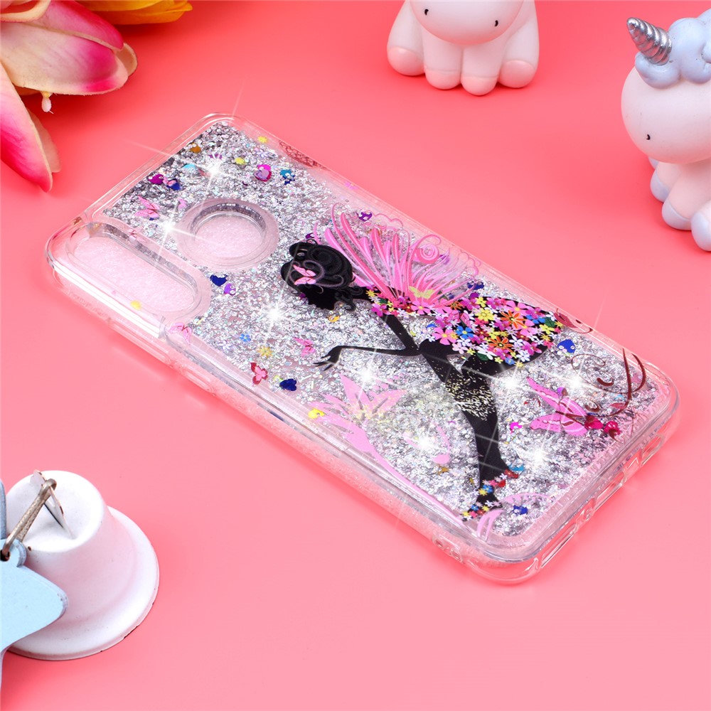 Embossed Pattern Glitter Powder Quicksand TPU Phone Shell for Huawei P30 Lite - Flower Fairy-4
