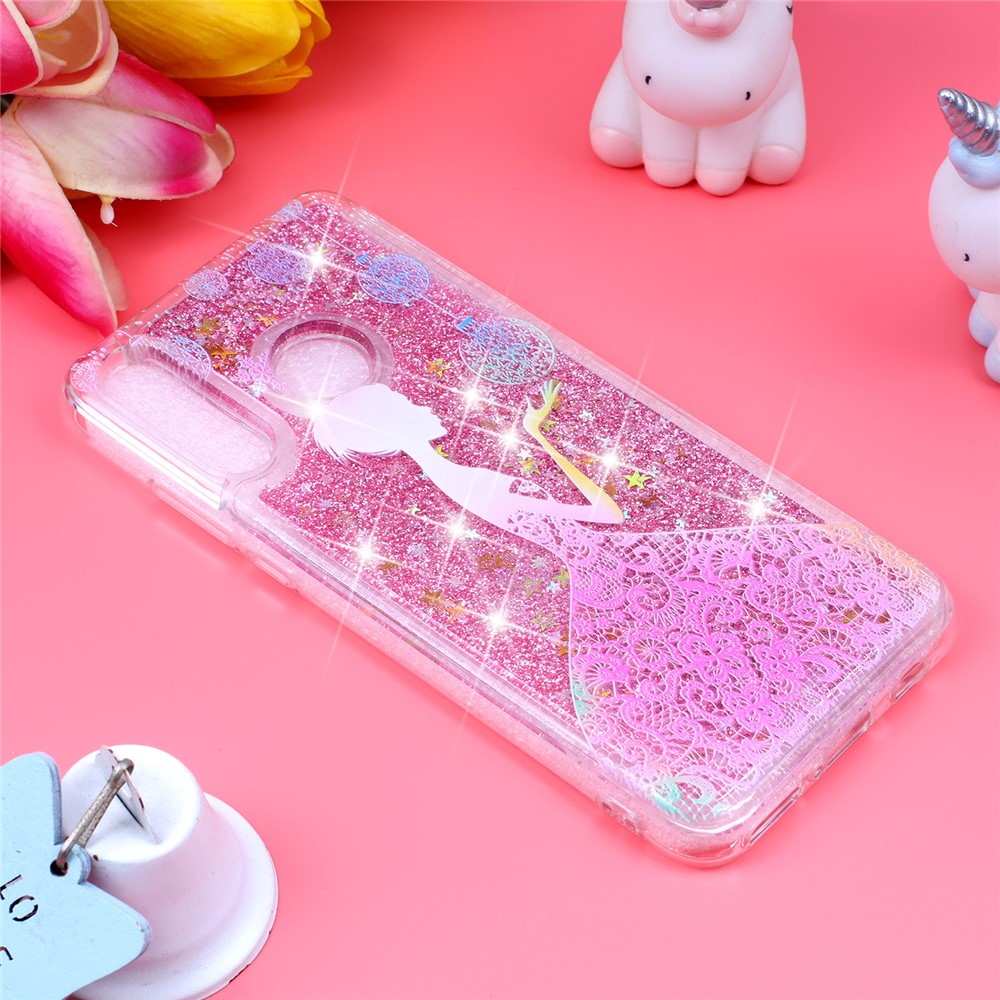 Geprägtes Muster Glitzer Pulver TPU TPU Telefonschale Für Huawei P30 Lite - Hübsches Mädchen-4