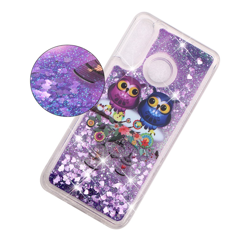 Embossed Pattern Glitter Powder Quicksand TPU Phone Shell for Huawei P30 Lite - Lovely Owls-1