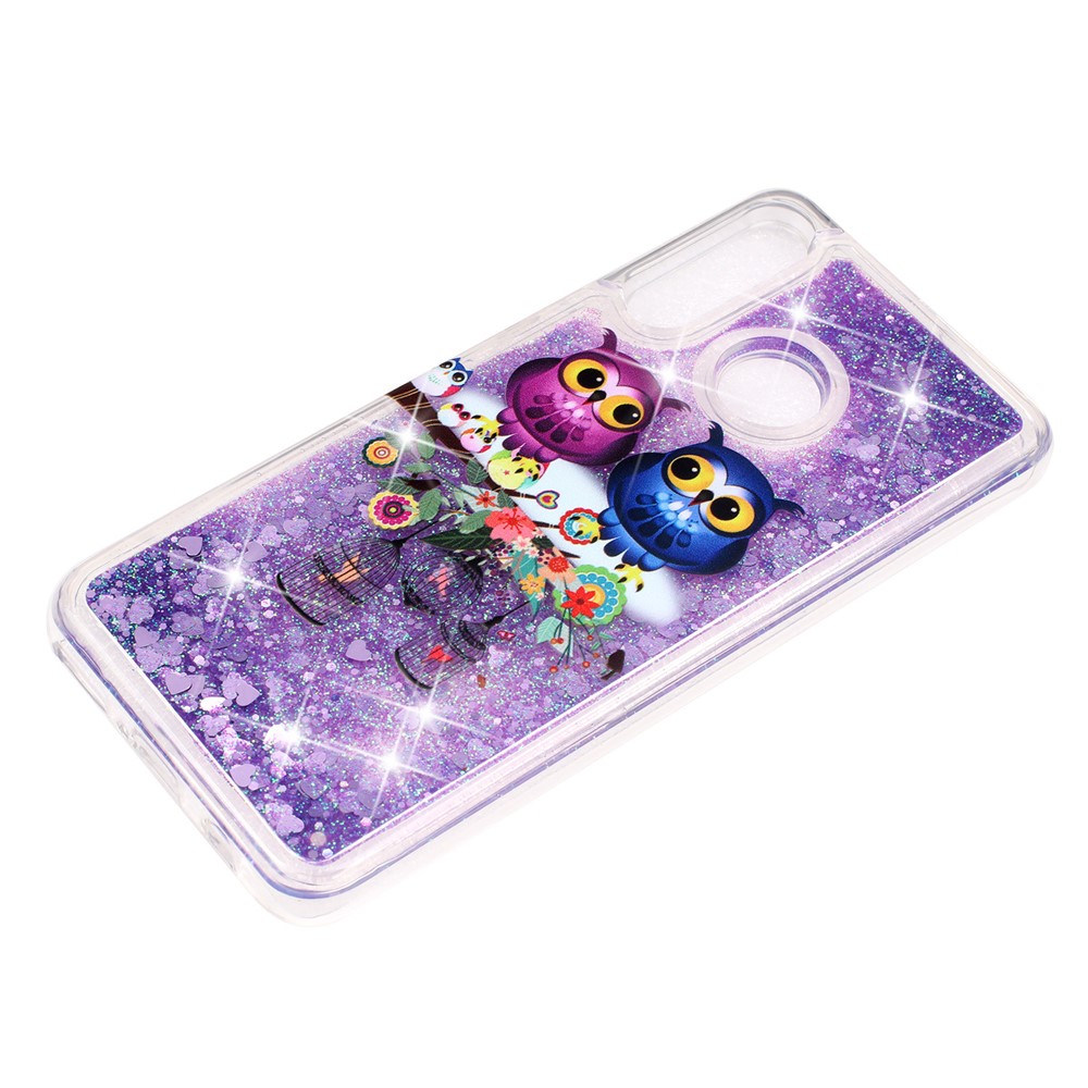 Embossed Pattern Glitter Powder Quicksand TPU Phone Shell for Huawei P30 Lite - Lovely Owls-2