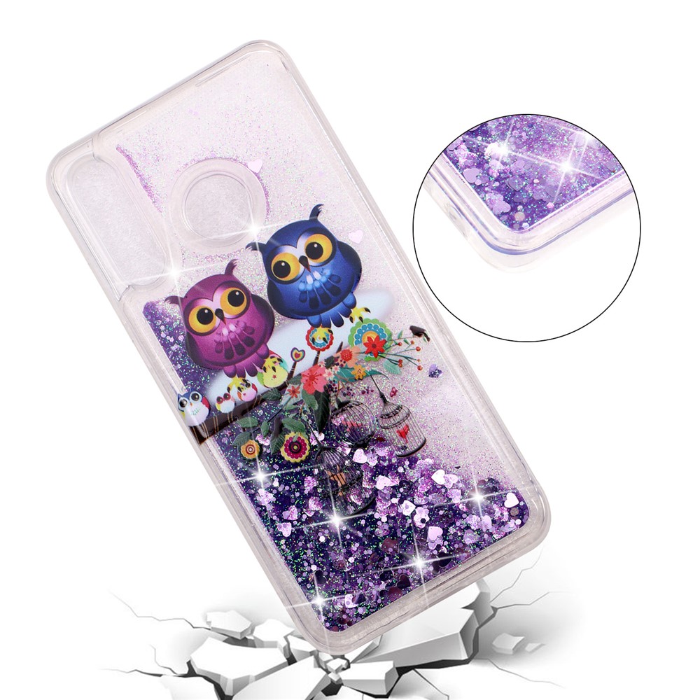 Embossed Pattern Glitter Powder Quicksand TPU Phone Shell for Huawei P30 Lite - Lovely Owls-3