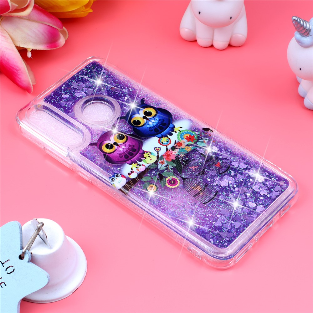 Embossed Pattern Glitter Powder Quicksand TPU Phone Shell for Huawei P30 Lite - Lovely Owls-4