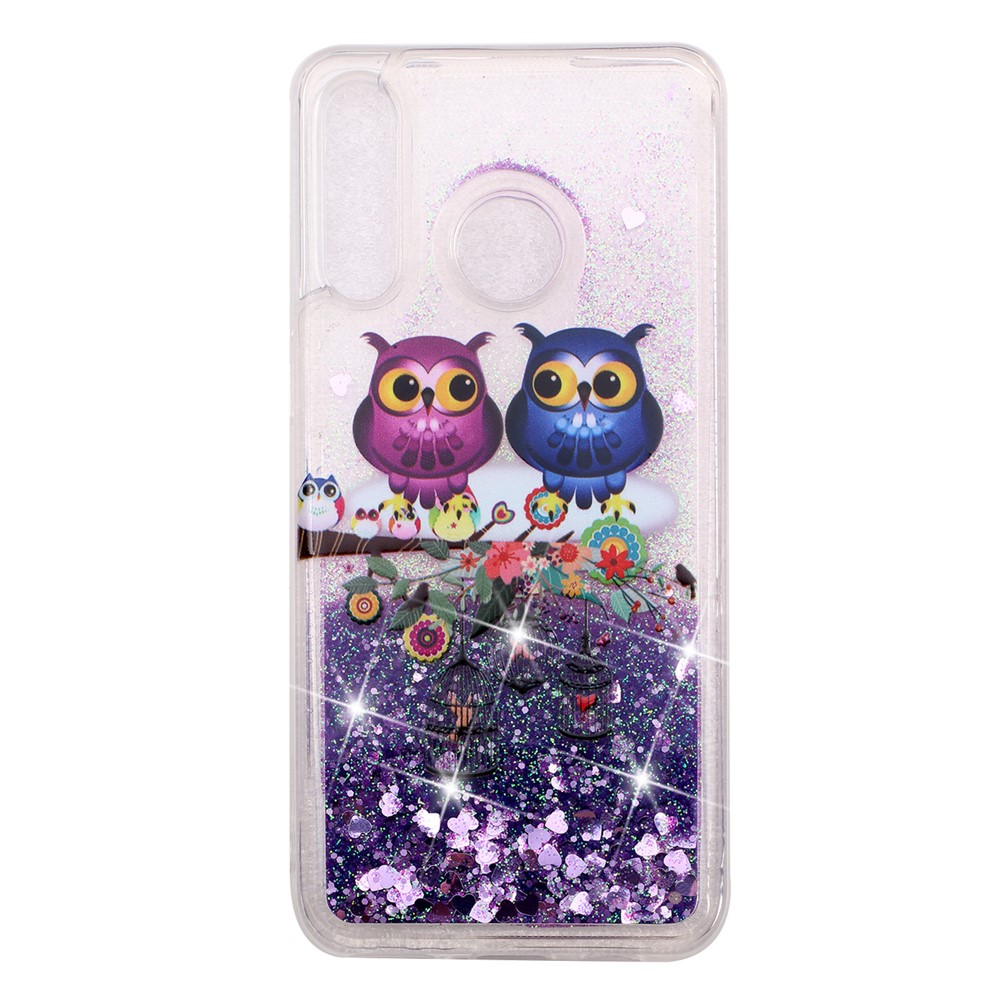 Embossed Pattern Glitter Powder Quicksand TPU Phone Shell for Huawei P30 Lite - Lovely Owls-6