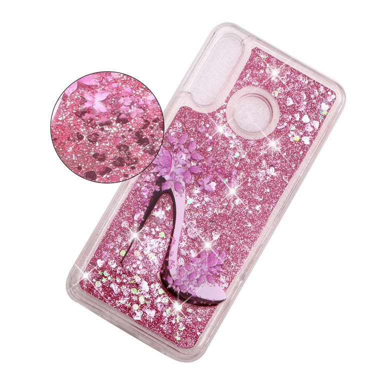 Embossed Pattern Glitter Powder Quicksand TPU Phone Shell for Huawei P30 Lite - High-heel Shoe-1