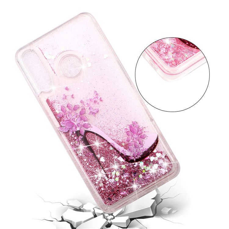 Embossed Pattern Glitter Powder Quicksand TPU Phone Shell for Huawei P30 Lite - High-heel Shoe-3