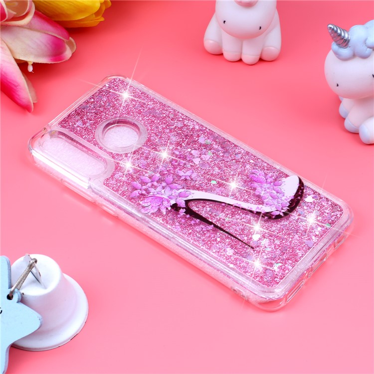 Embossed Pattern Glitter Powder Quicksand TPU Phone Shell for Huawei P30 Lite - High-heel Shoe-4