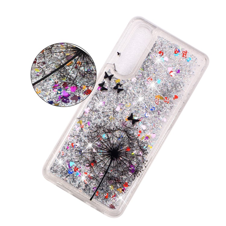 For Huawei P30 Embossed Pattern Glitter Powder Quicksand TPU Protection Case - Dandelion and Butterfly-1