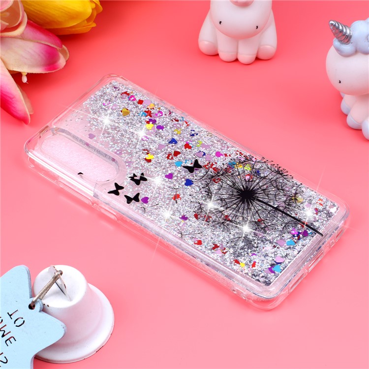 For Huawei P30 Embossed Pattern Glitter Powder Quicksand TPU Protection Case - Dandelion and Butterfly-4