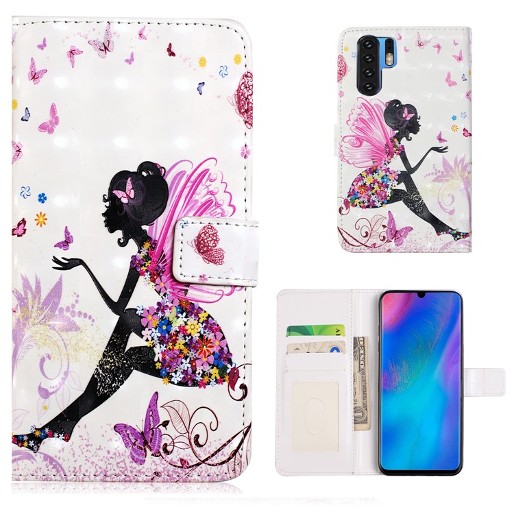 Embossment Pattern Printing Leather Wallet Case for Huawei P30 Pro - Butterfly Girl-1