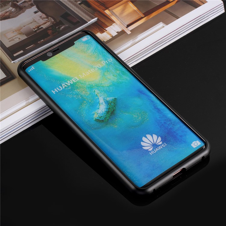 For Huawei Mate 20 Pro Detachable Magnetic Metal Frame + Tempered Glass Back Cover - Black-2