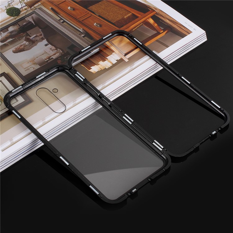 For Huawei Mate 20 Lite Detachable Magnetic Metal Frame + Tempered Glass Back Cover - Black-1