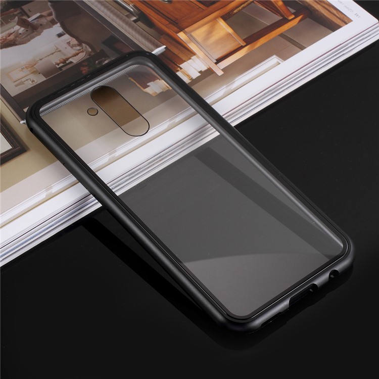 For Huawei Mate 20 Lite Detachable Magnetic Metal Frame + Tempered Glass Back Cover - Black-2