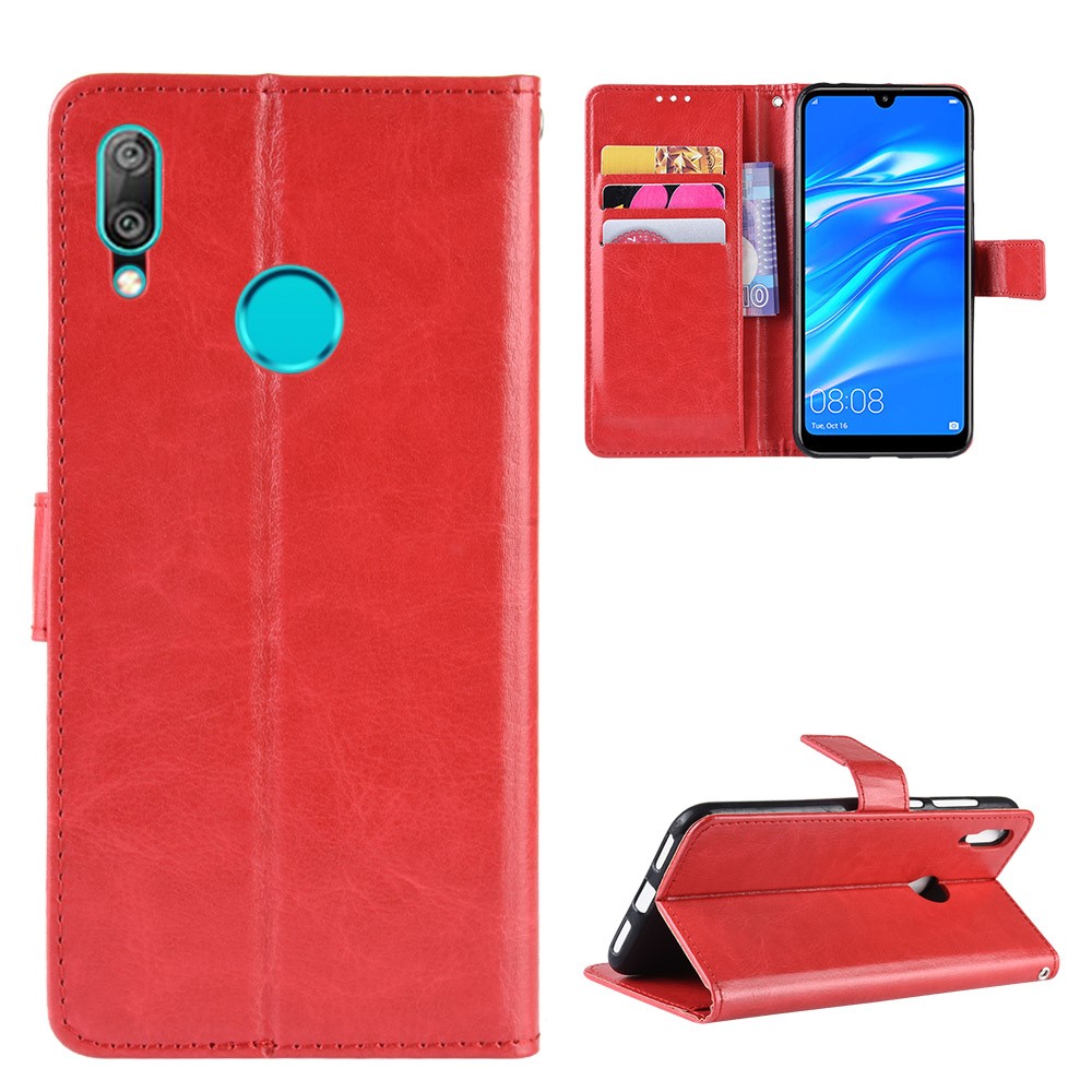 Crazy Horse Wallet Leather Case with Strap for Huawei Y7 (2019)/Y7 Prime (2019) - Red-1