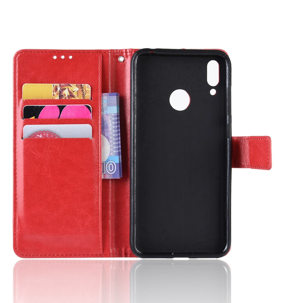 Crazy Horse Wallet Leather Case with Strap for Huawei Y7 (2019)/Y7 Prime (2019) - Red-5