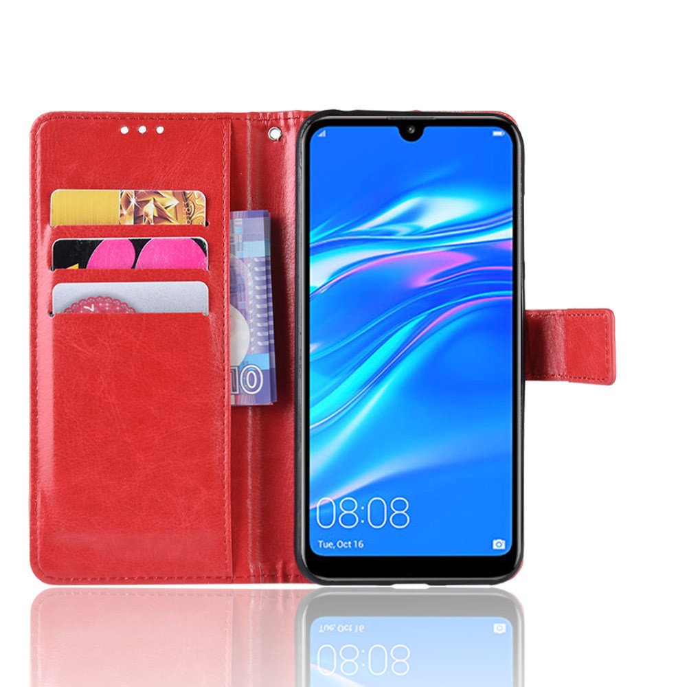 Crazy Horse Wallet Leather Case with Strap for Huawei Y7 (2019)/Y7 Prime (2019) - Red-6