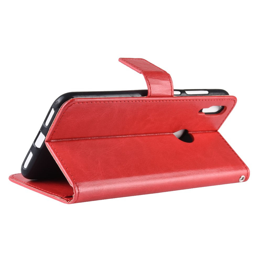 Crazy Horse Wallet Leather Case with Strap for Huawei Y7 (2019)/Y7 Prime (2019) - Red-7