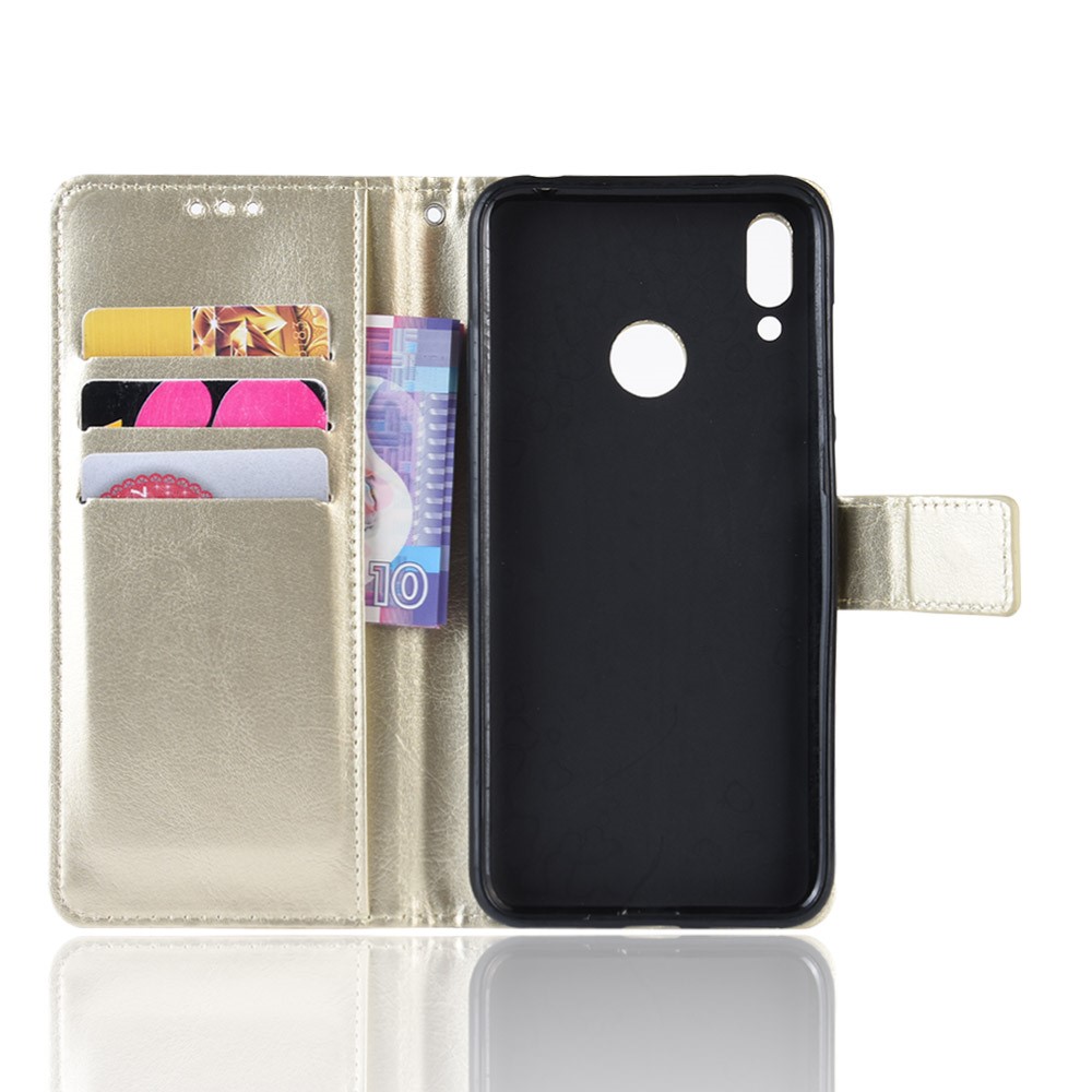 Crazy Horse Wallet Lederhülle Mit Riemen Für Huawei Y7 (2019)/Y7 Prime (2019) - Gold-4