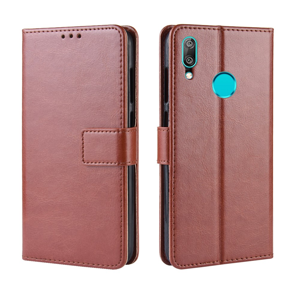 Crazy Horse Wallet Leather Case with Strap for Huawei Y7 (2019)/Y7 Prime (2019) - Brown-2
