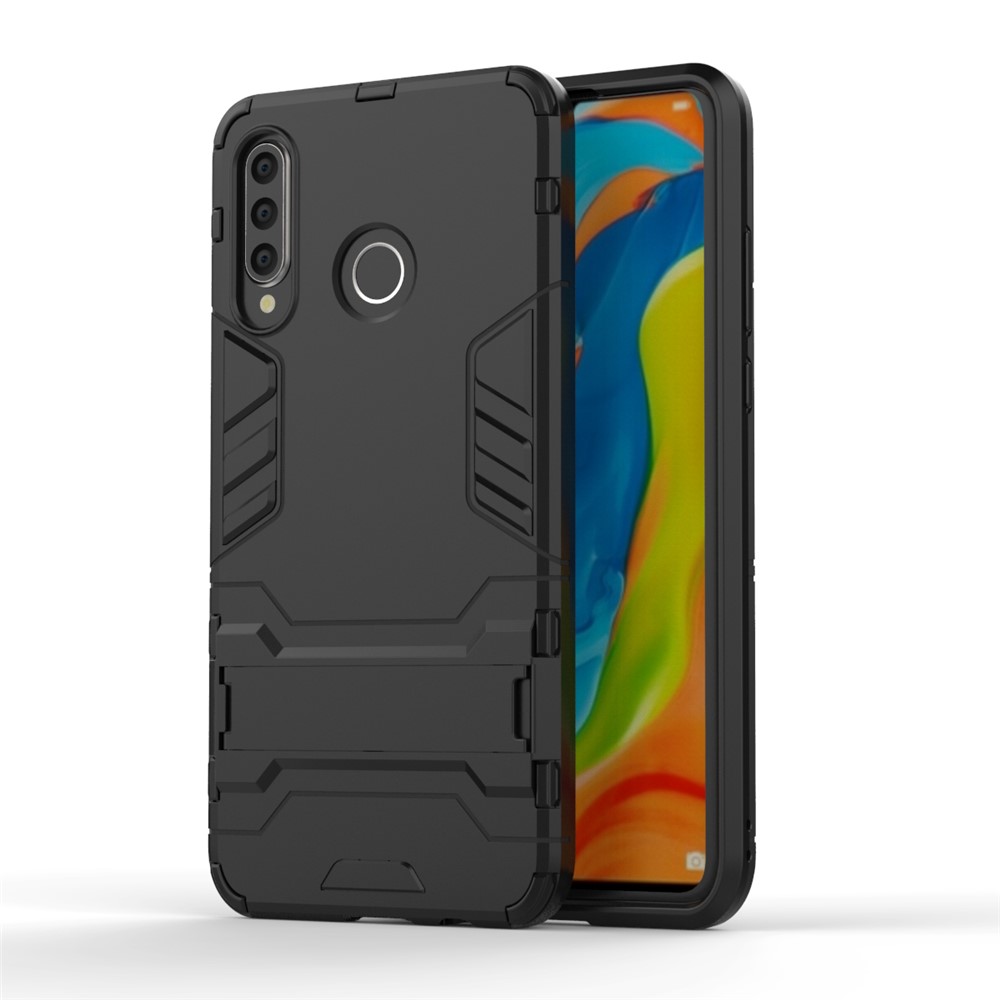 Custodia Ibrida in Plastica + TPU Con Cavalletto Per Huawei P30 Lite - Nero