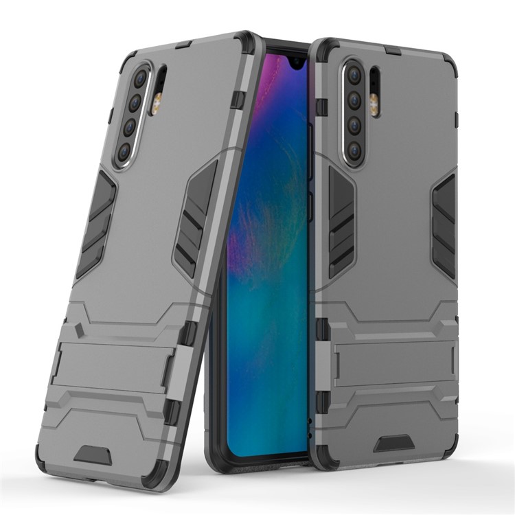 Plastic + TPU Hybrid Case with Kickstand for Huawei P30 Pro - Grey-1