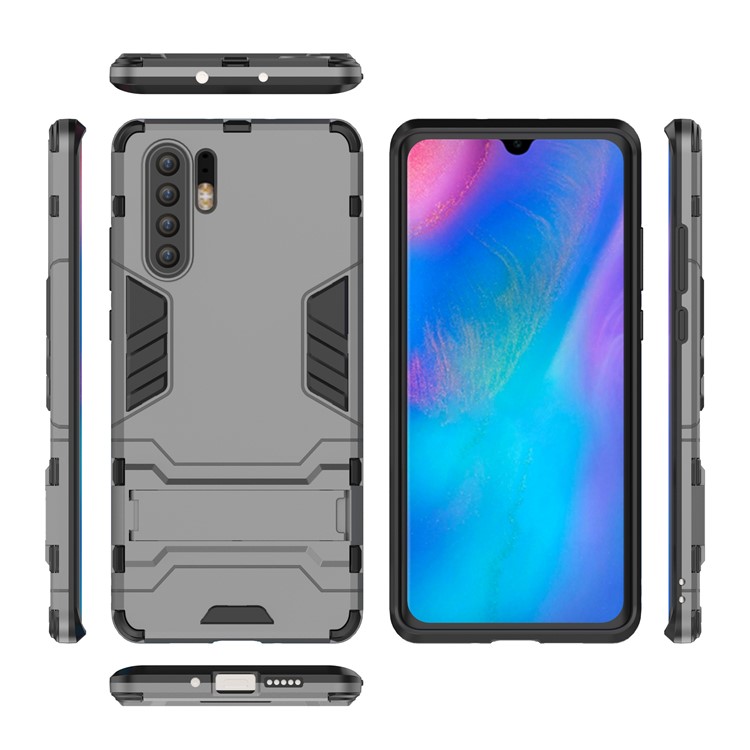 Plastic + TPU Hybrid Case with Kickstand for Huawei P30 Pro - Grey-4