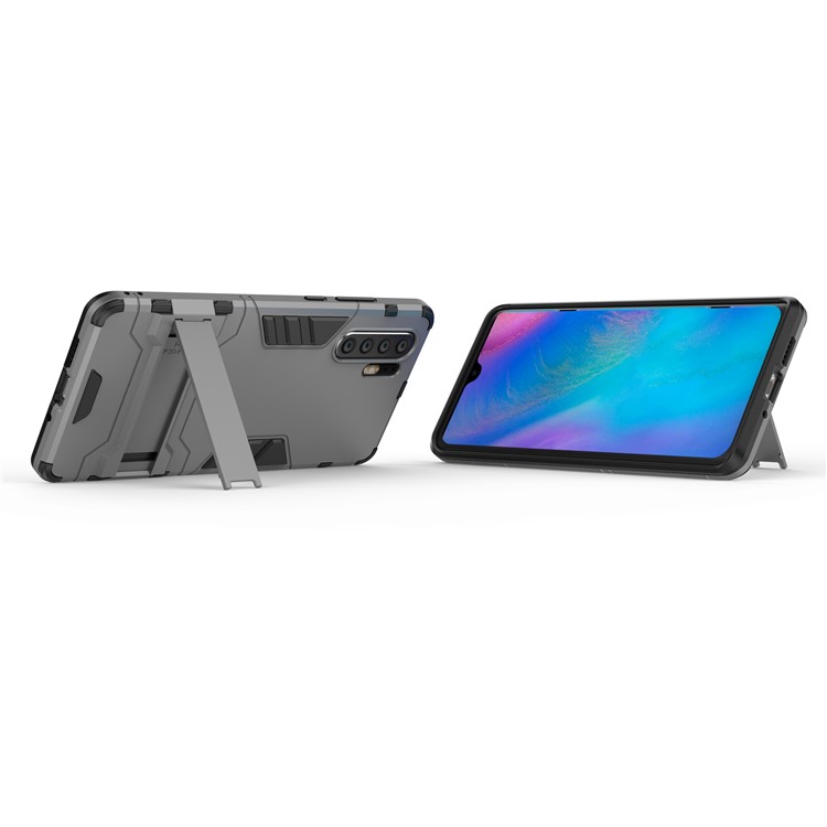 Plastic + TPU Hybrid Case with Kickstand for Huawei P30 Pro - Grey-5