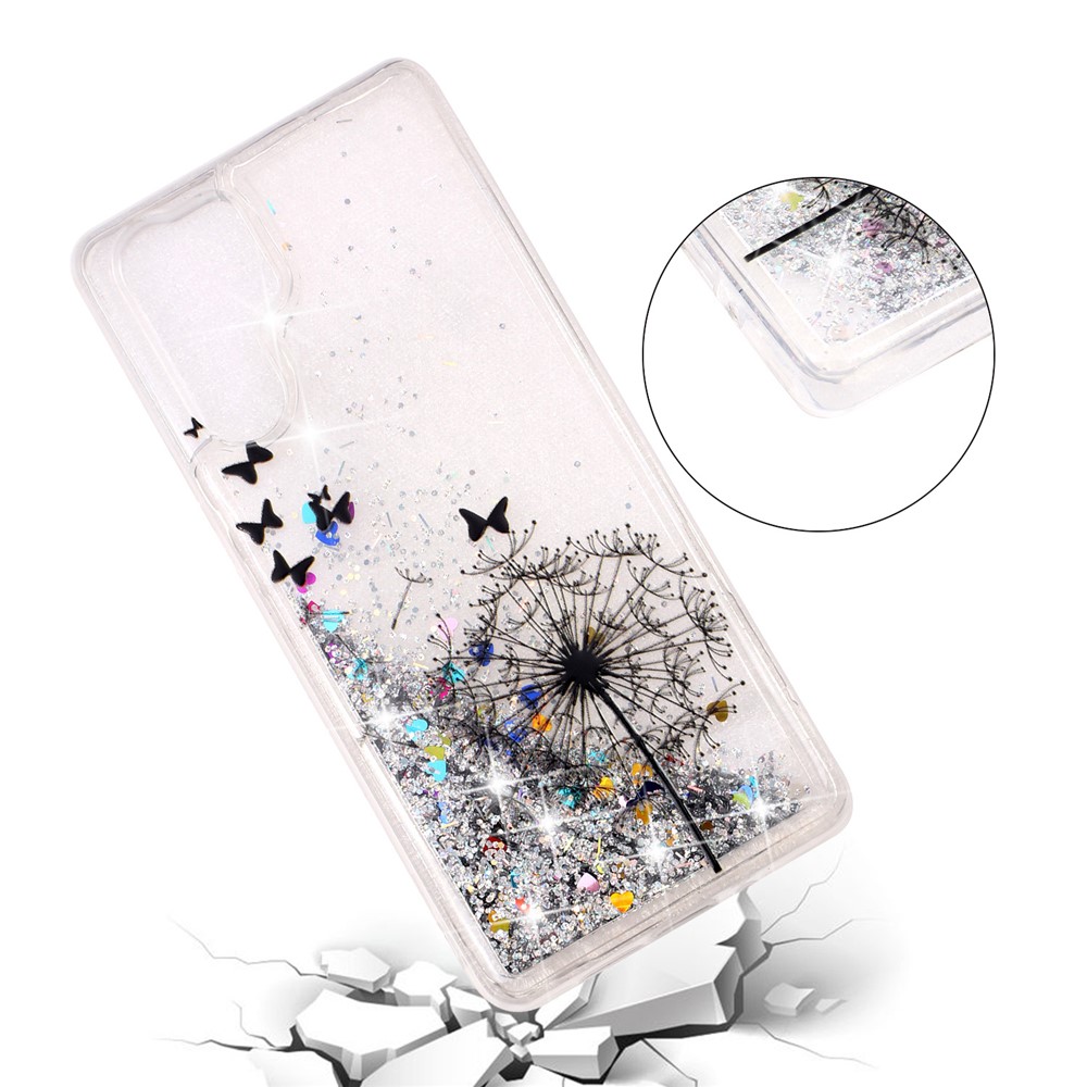 Pattern Printing Embossed Glitter Powder Quicksand TPU Case for Huawei P30 Pro - Dandelion and Butterfly-1
