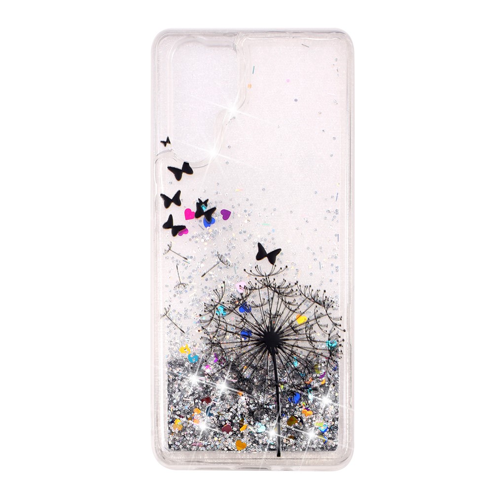 Musterdruck Geprägtes Glitzerpulver Tricksand TPU -fall Für Huawei P30 Pro - Löwenzahn Und Schmetterling-2