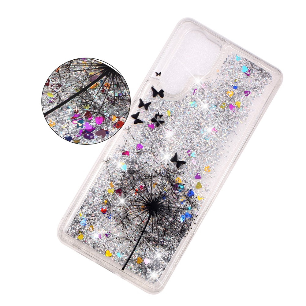 Musterdruck Geprägtes Glitzerpulver Tricksand TPU -fall Für Huawei P30 Pro - Löwenzahn Und Schmetterling-3