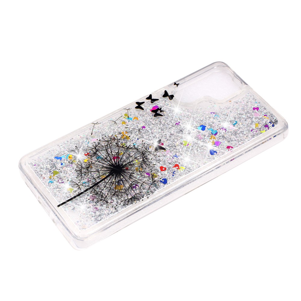 Musterdruck Geprägtes Glitzerpulver Tricksand TPU -fall Für Huawei P30 Pro - Löwenzahn Und Schmetterling-4