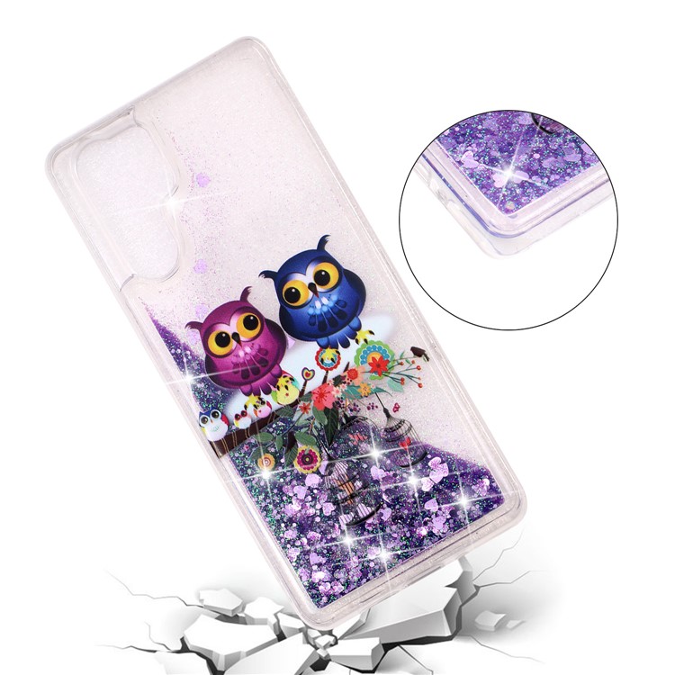 Pattern Printing Embossed Glitter Powder Quicksand TPU Case for Huawei P30 Pro - Lovely Owls-1