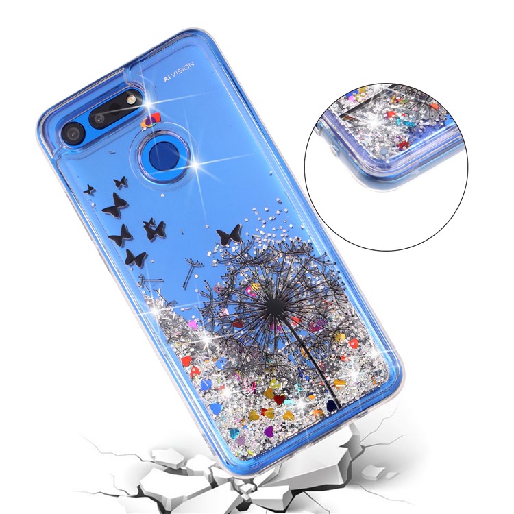 For Huawei Honor View 20 / Honor V20 (China) Embossed Pattern Glitter Powder Quicksand TPU Protection Case - Dandelion and Butterfly-1