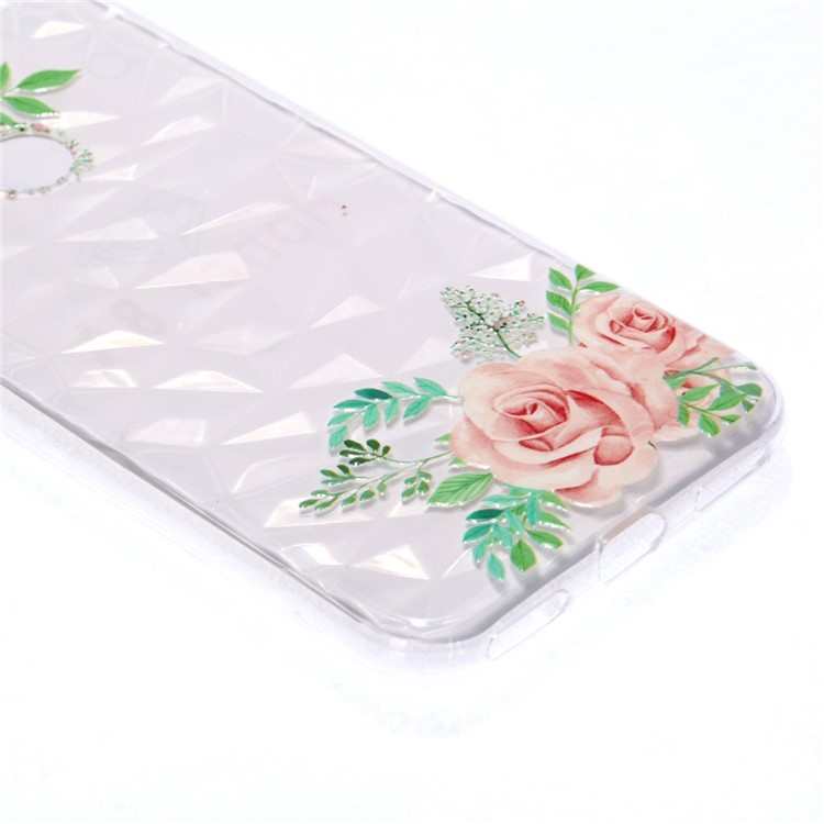 Embossed Pattern 3D Diamond Surface TPU Back Cover Case for Huawei Honor 8A - Pink Flowers-2