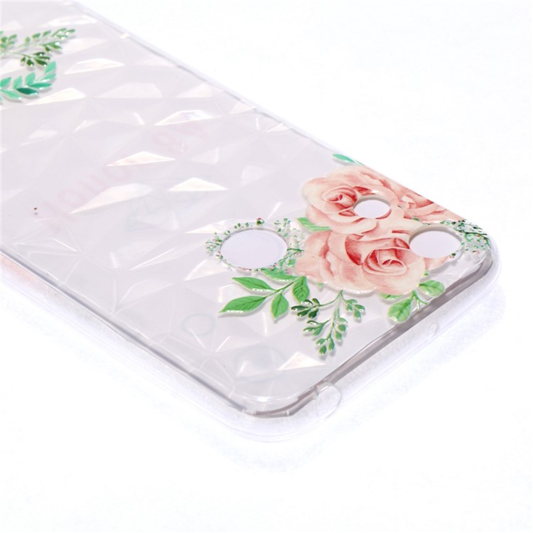 Embossed Pattern 3D Diamond Surface TPU Back Cover Case for Huawei Honor 8A - Pink Flowers-3