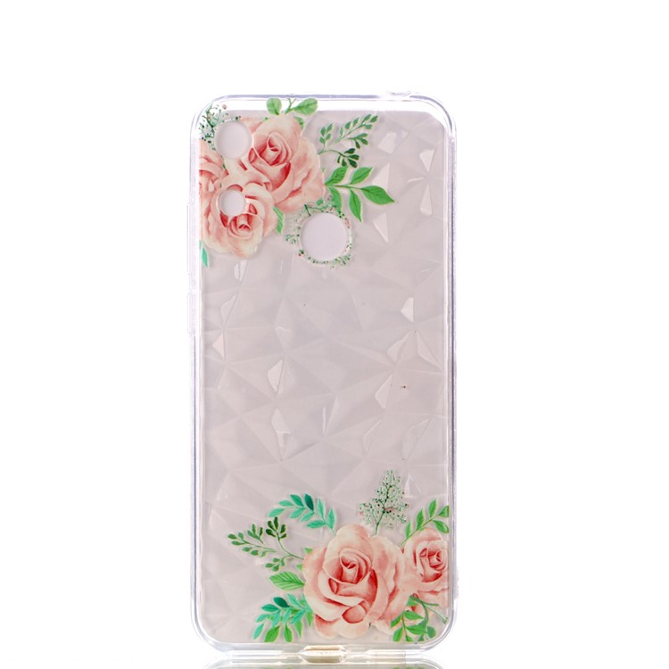 Embossed Pattern 3D Diamond Surface TPU Back Cover Case for Huawei Honor 8A - Pink Flowers-4